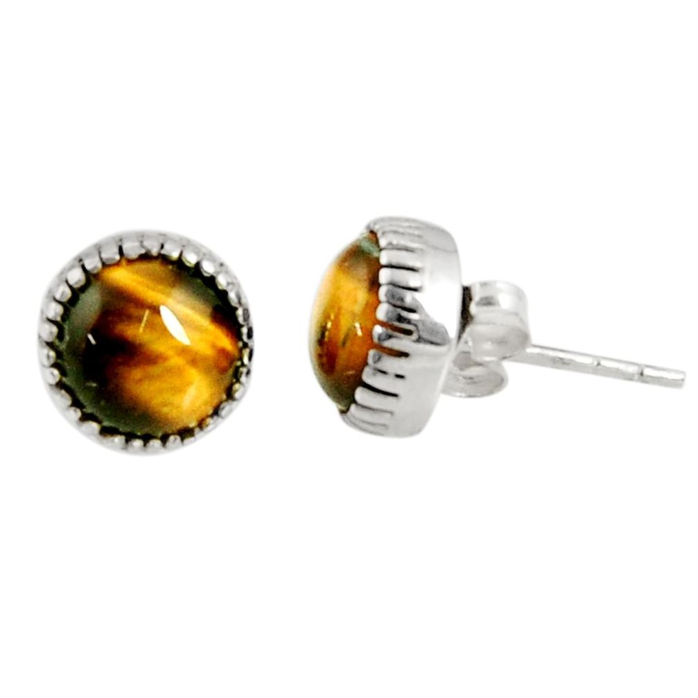 5.46cts natural brown tiger's eye 925 sterling silver stud earrings d34766