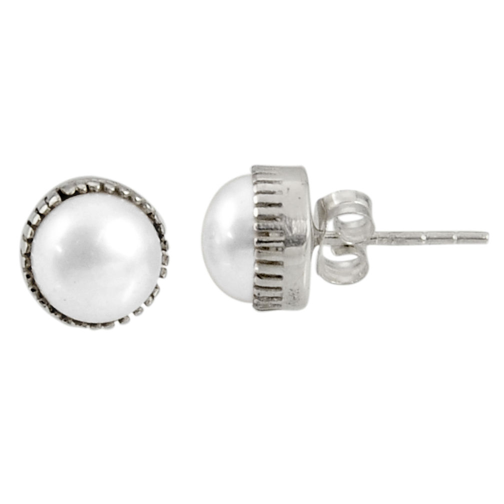 6.25cts natural white pearl 925 sterling silver stud earrings jewelry d34777