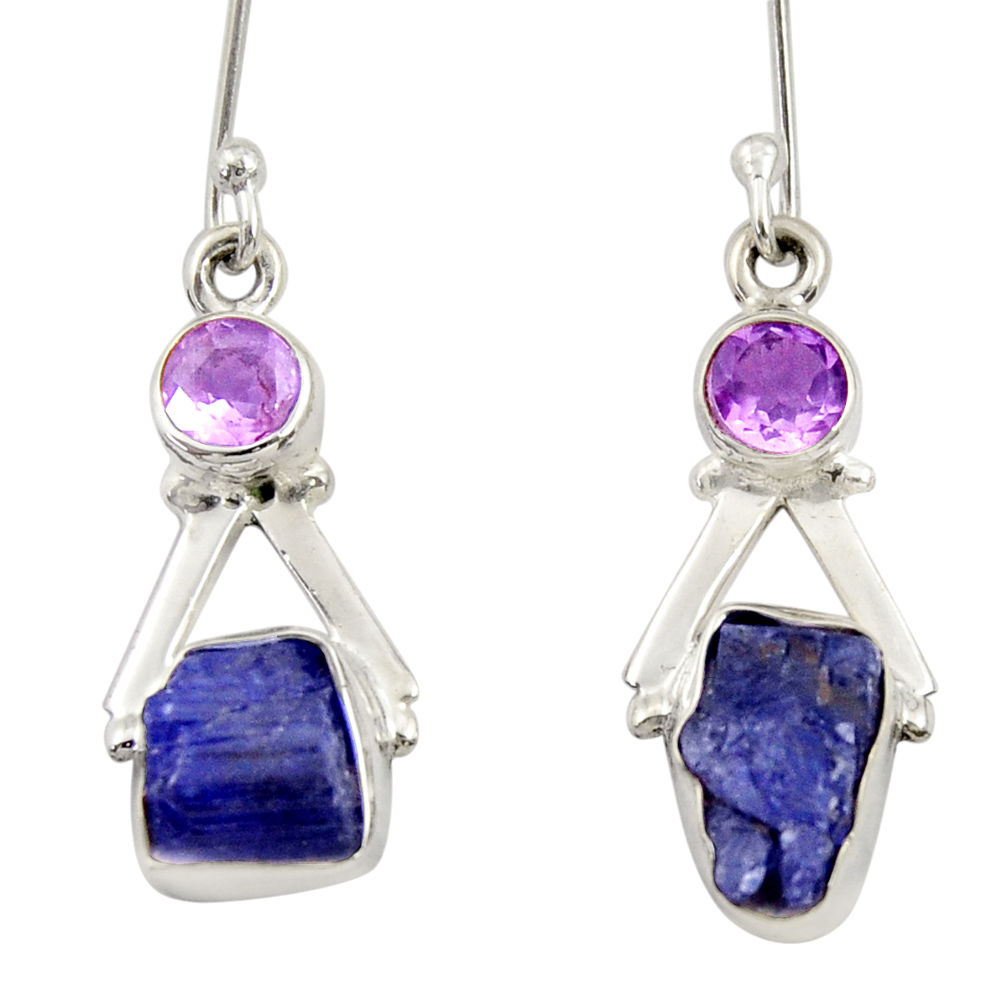 925 silver 8.80cts natural blue tanzanite rough amethyst dangle earrings d34785