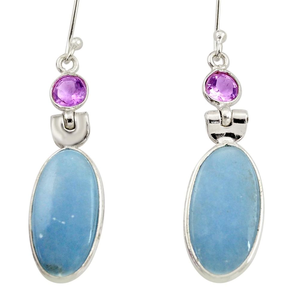 925 silver 13.69cts natural blue angelite purple amethyst dangle earrings d34814