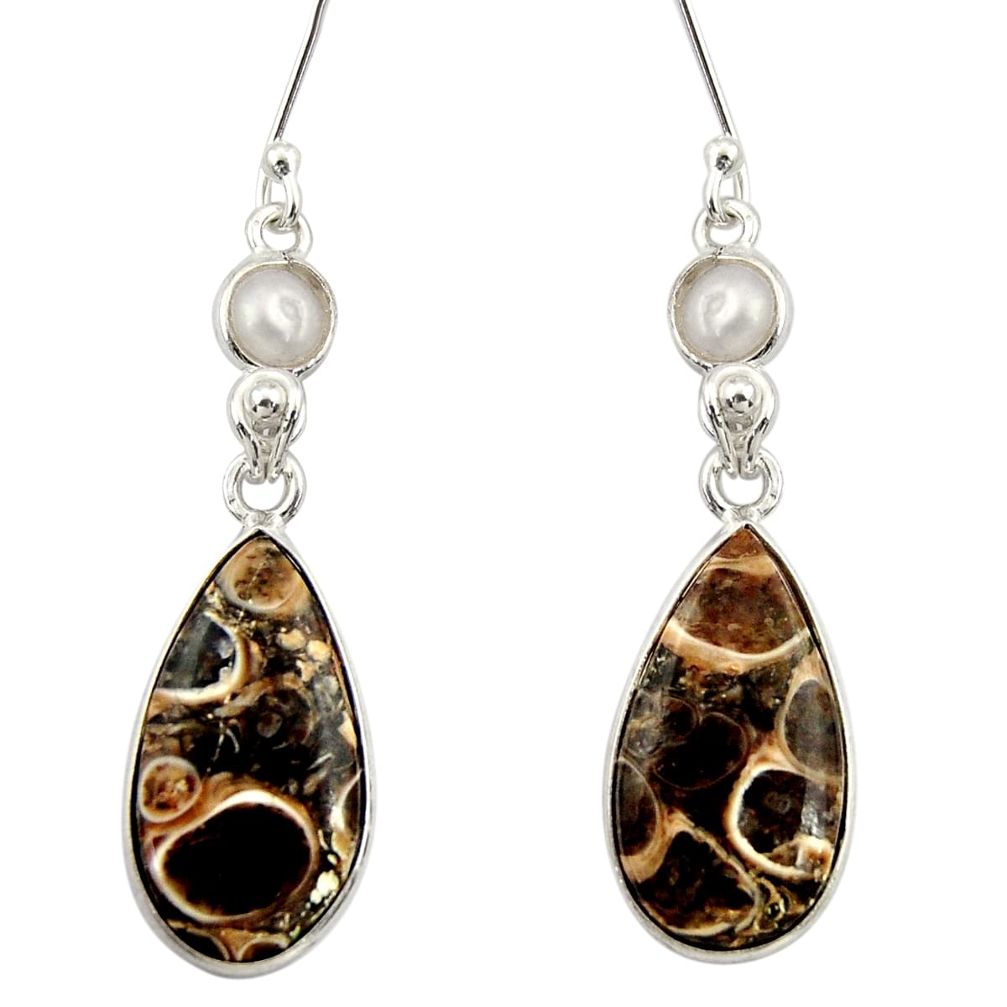  brown turritella fossil snail agate 925 silver earrings d34815