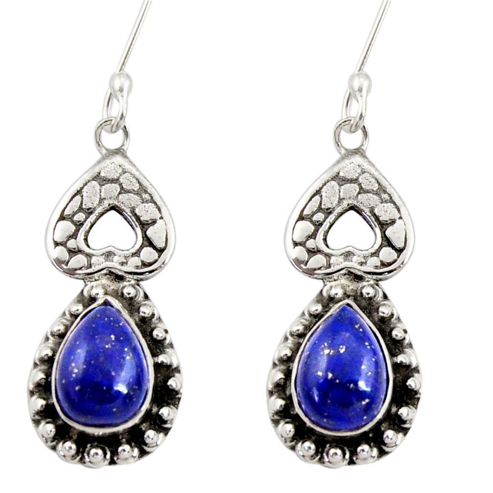 6.45cts natural blue lapis lazuli 925 sterling silver dangle earrings d34828