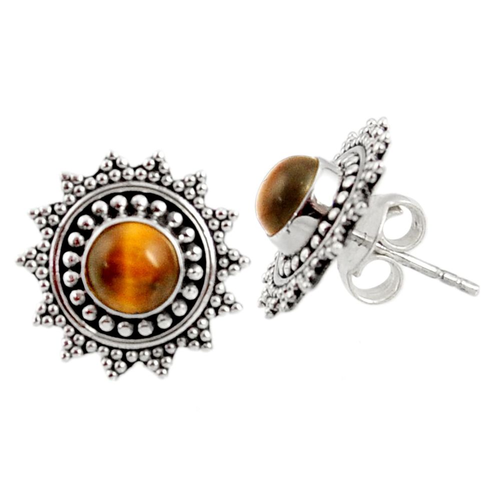 925 sterling silver 1.48cts natural brown tiger's eye stud earrings d34854