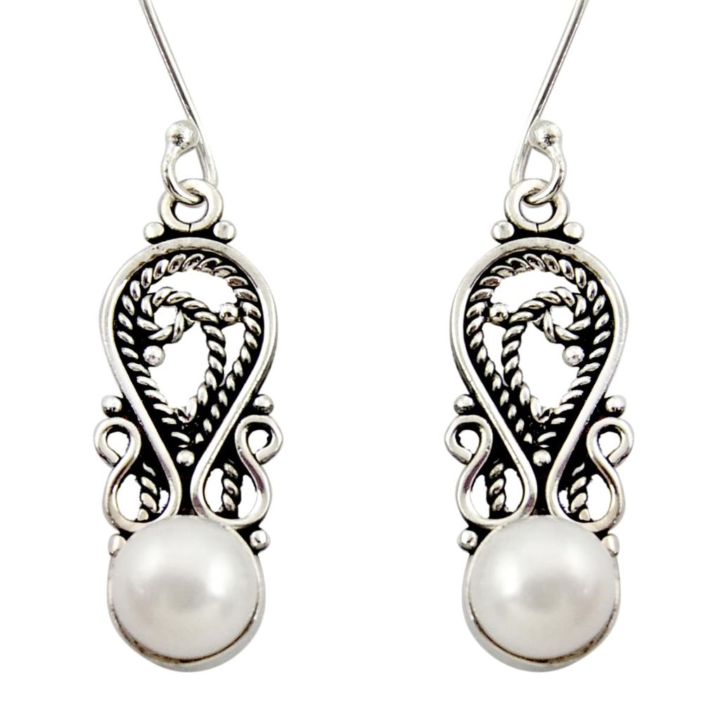 4.84cts natural white pearl 925 sterling silver dangle earrings jewelry d34861