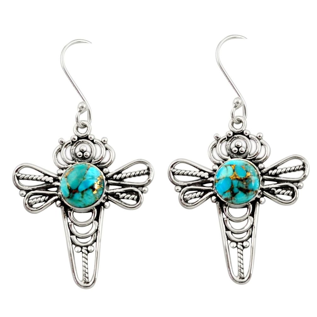 8.42cts blue copper turquoise 925 sterling silver dragonfly earrings d34876