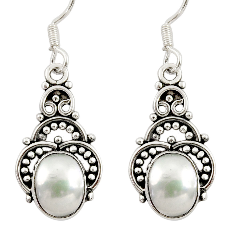 925 sterling silver 6.49cts natural white pearl dangle earrings jewelry d34877
