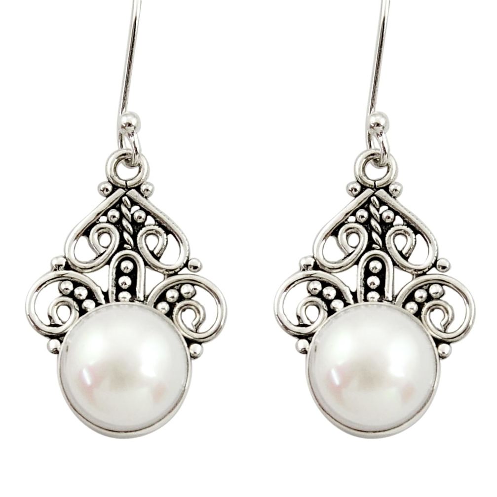 9.99cts natural white pearl 925 sterling silver dangle earrings jewelry d34879