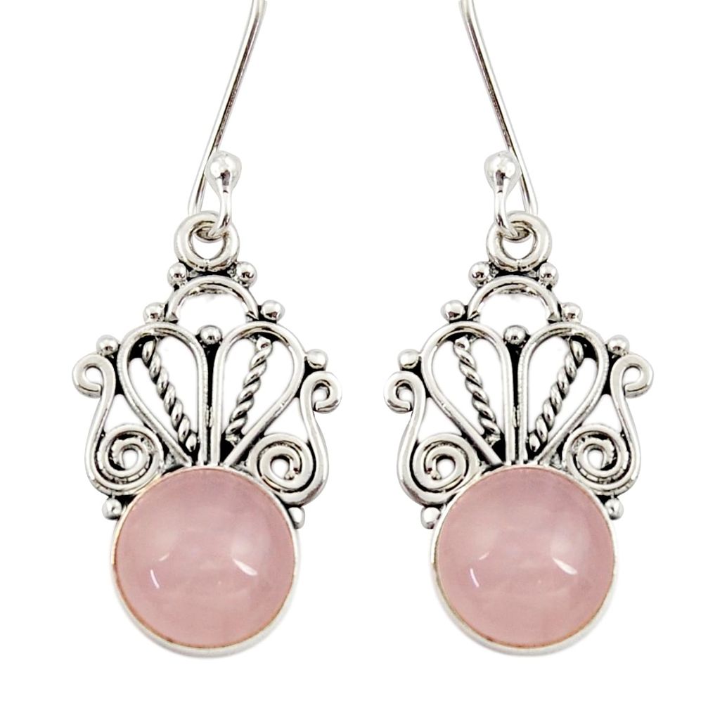 9.56cts natural pink rose quartz 925 sterling silver dangle earrings d34885