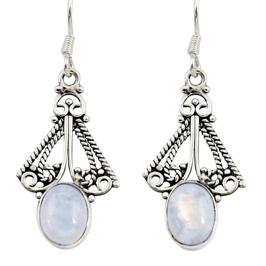 4.43cts natural rainbow moonstone 925 sterling silver dangle earrings d34888