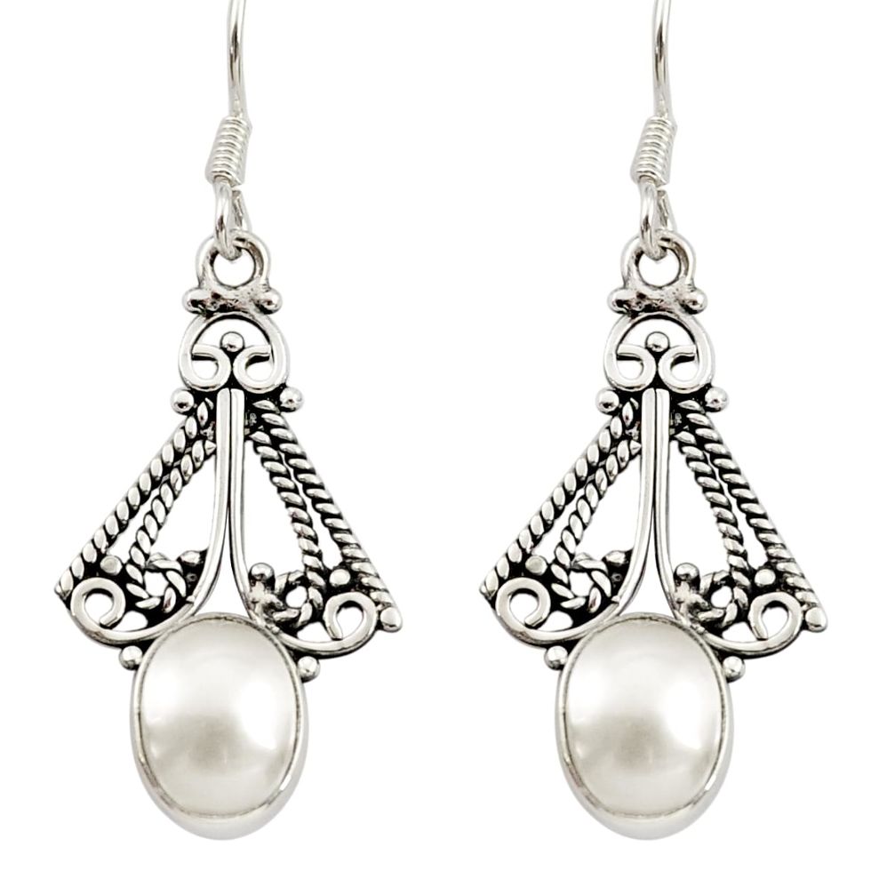 6.04cts natural white pearl 925 sterling silver dangle earrings jewelry d34891
