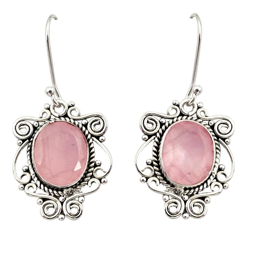 9.03cts natural pink rose quartz 925 sterling silver dangle earrings d34897