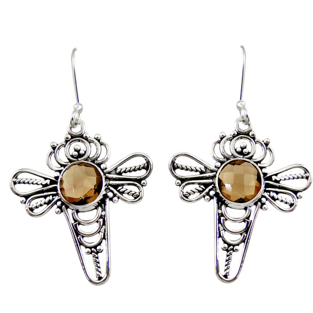 5.52cts brown smoky topaz 925 sterling silver dragonfly earrings jewelry d34901