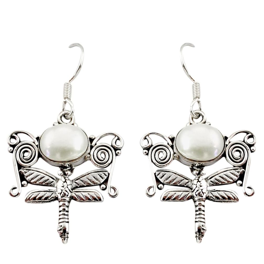 6.26cts natural white pearl 925 sterling silver dragonfly earrings d34913