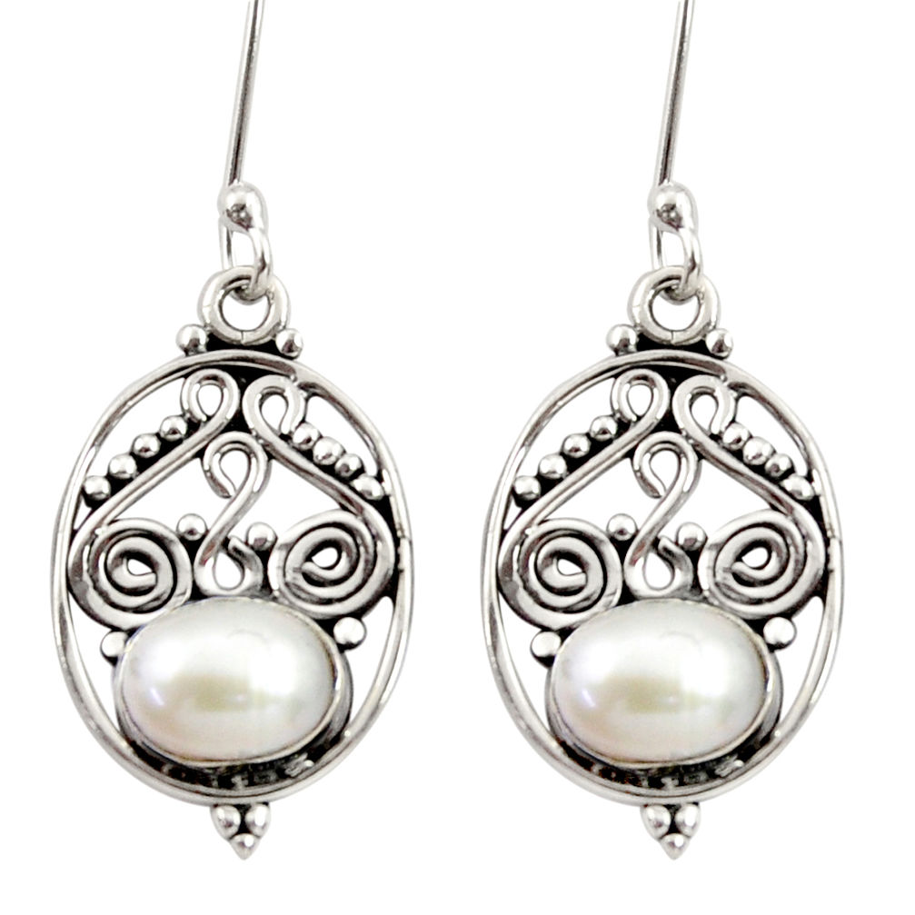 4.26cts natural white pearl 925 sterling silver dangle earrings jewelry d34914