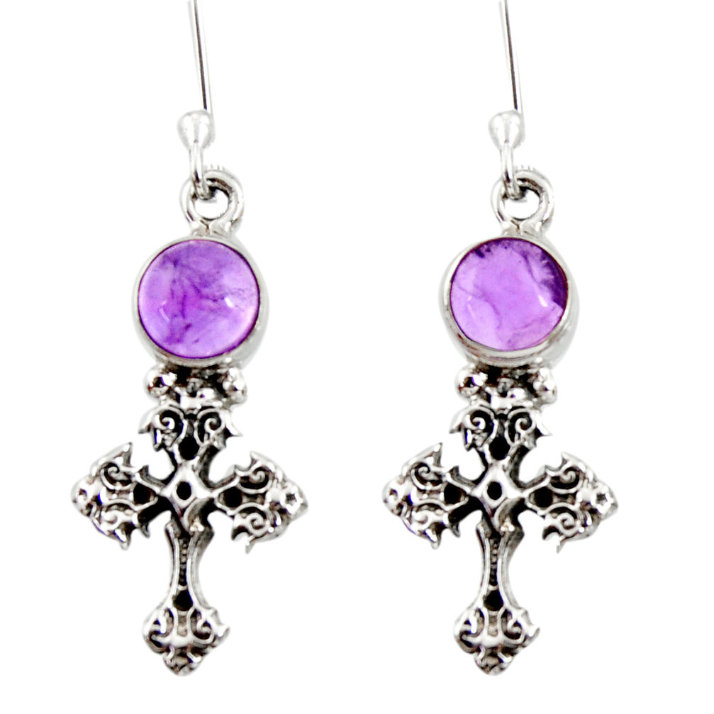 925 sterling silver 2.01cts natural purple amethyst holy cross earrings d34935