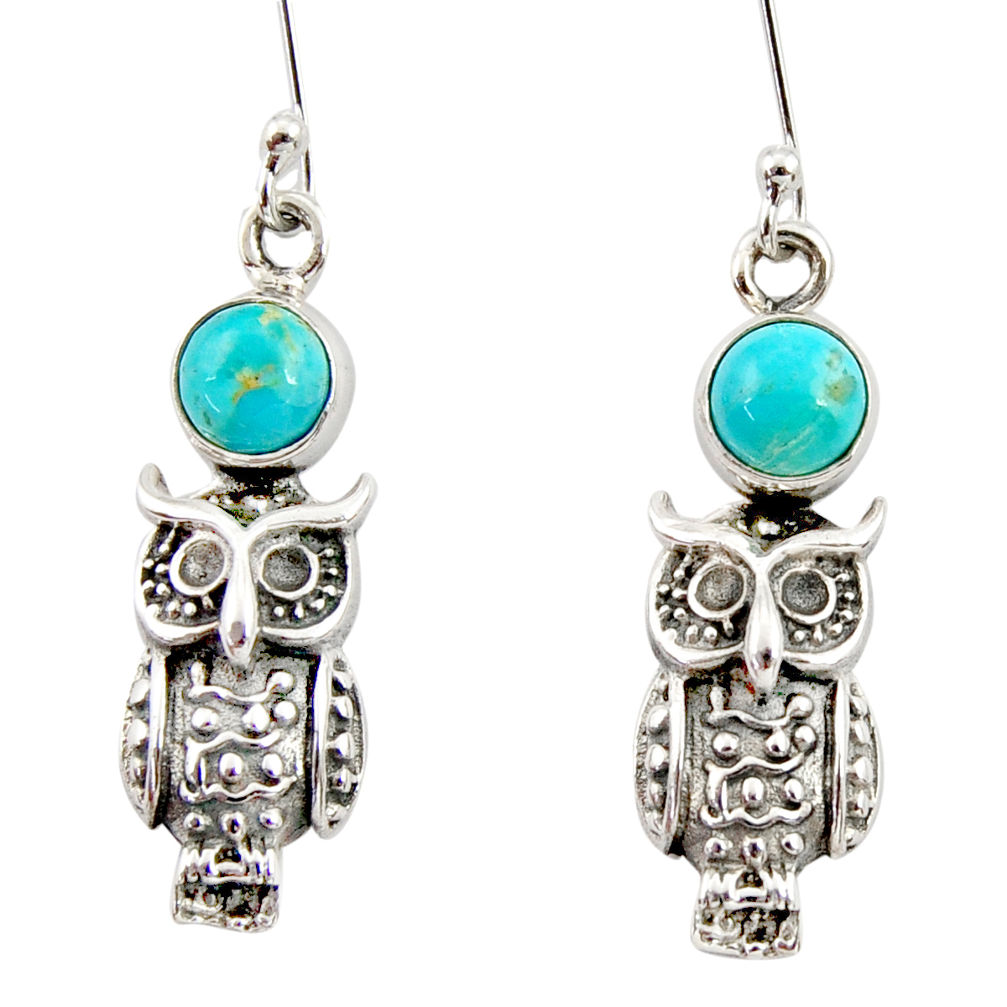 2.62cts blue arizona mohave turquoise 925 sterling silver owl earrings d34939