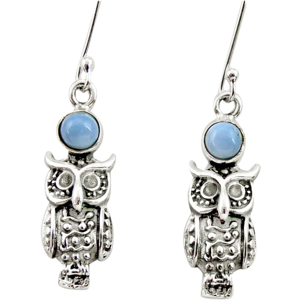 1.88cts natural blue owyhee opal 925 sterling silver owl earrings jewelry d34940