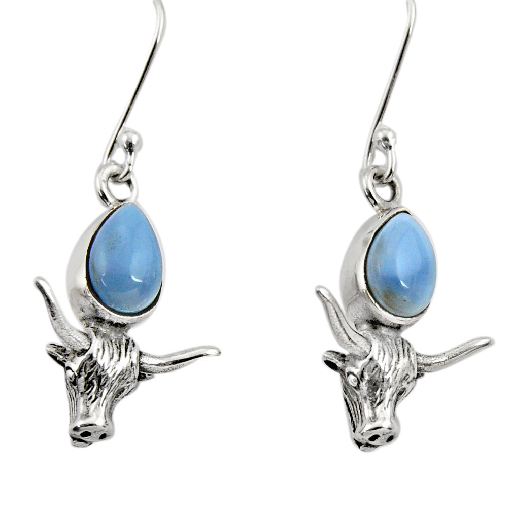 925 silver 5.30cts bull charm natural blue owyhee opal dangle earrings d34948