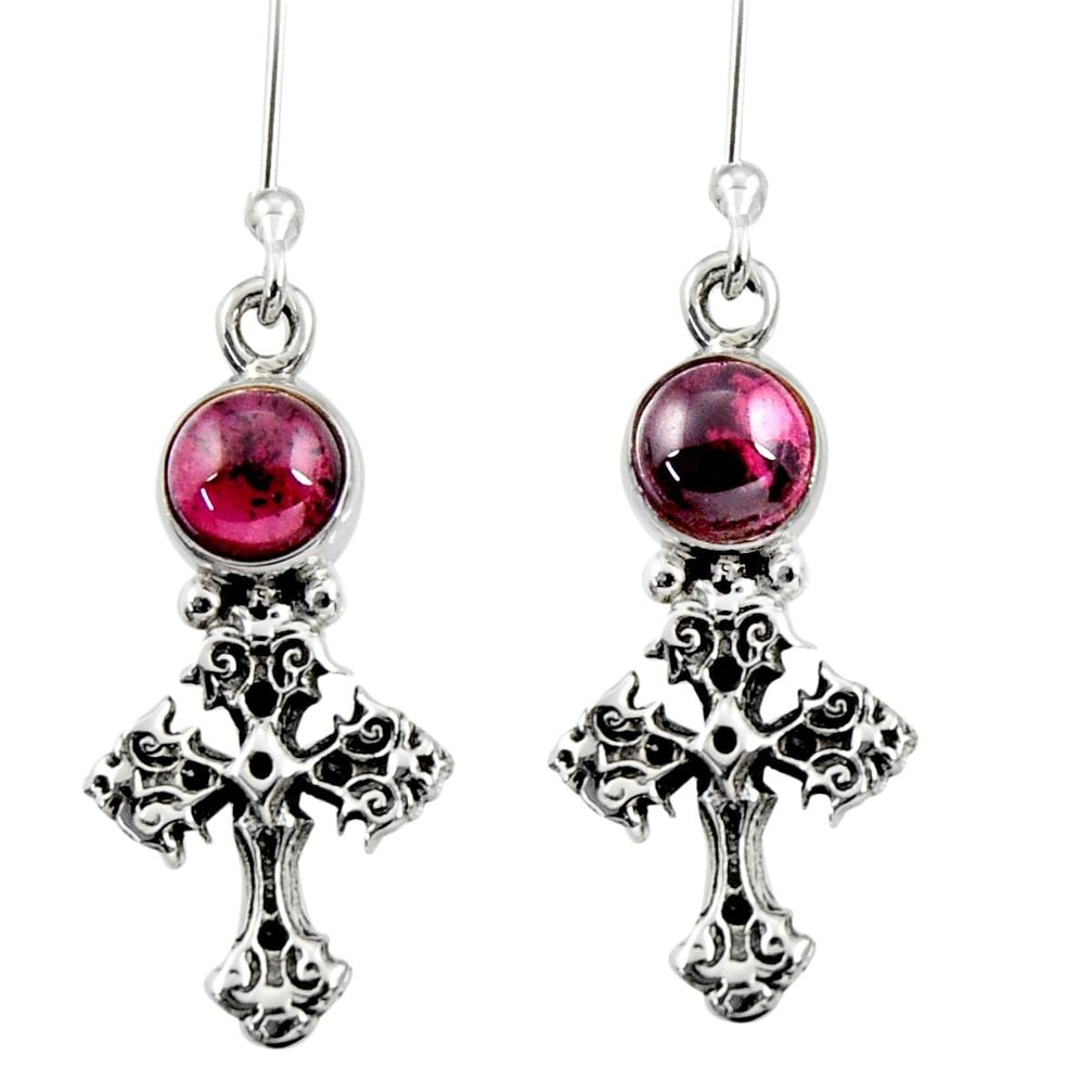 1.70cts natural red garnet 925 sterling silver holy cross earrings d34952