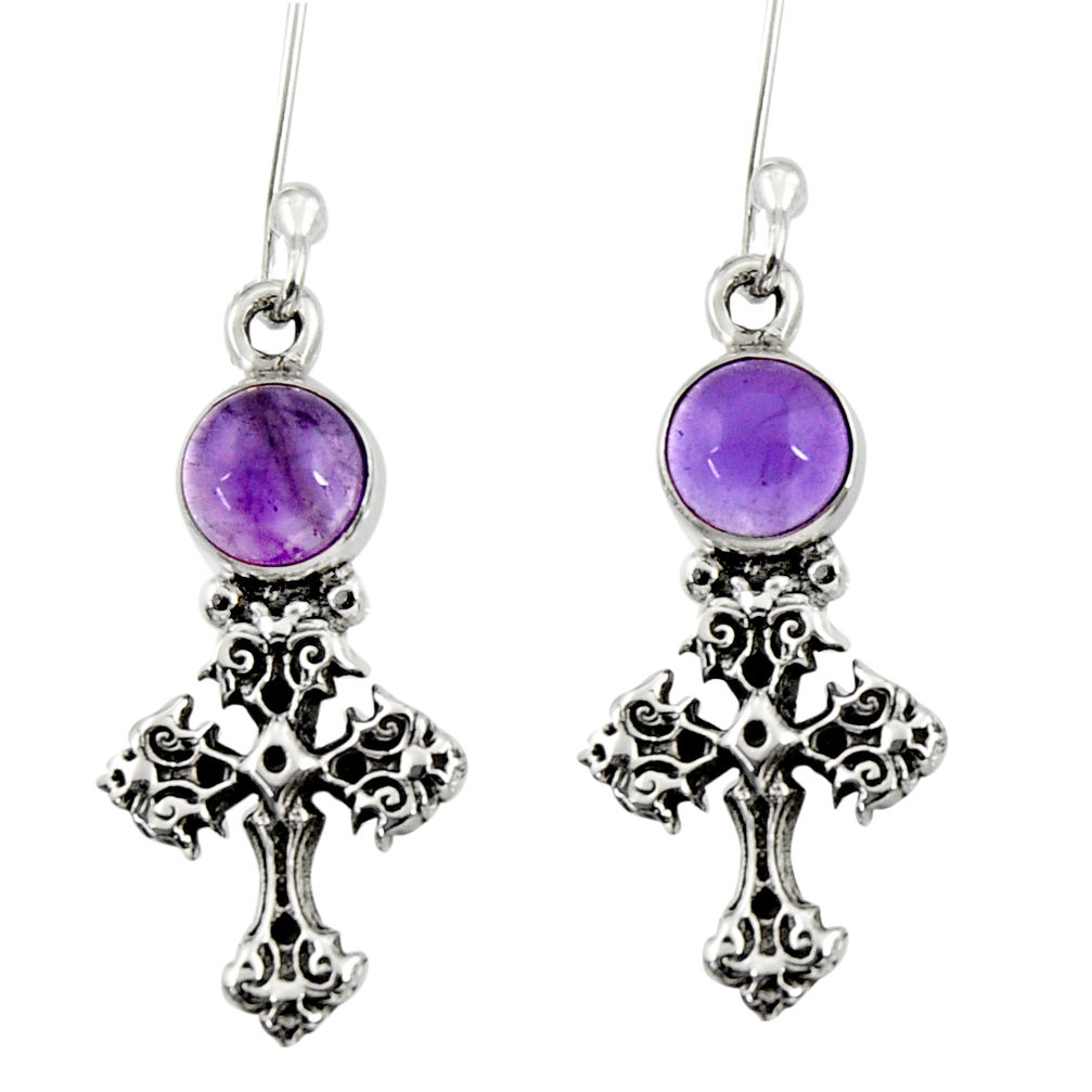 925 sterling silver 1.61cts natural purple amethyst holy cross earrings d34953