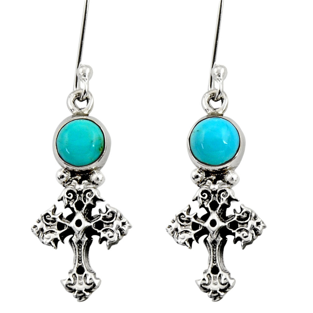 1.61cts blue arizona mohave turquoise 925 silver holy cross earrings d34954