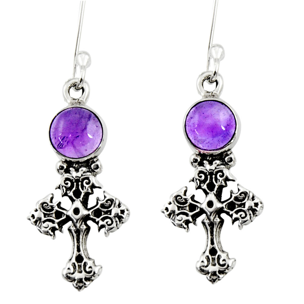 1.91cts natural purple amethyst 925 sterling silver holy cross earrings d34962