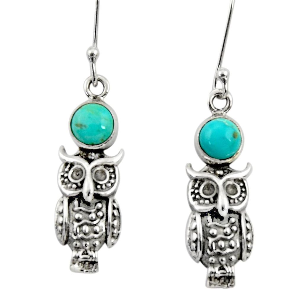 2.19cts blue arizona mohave turquoise 925 sterling silver owl earrings d34966