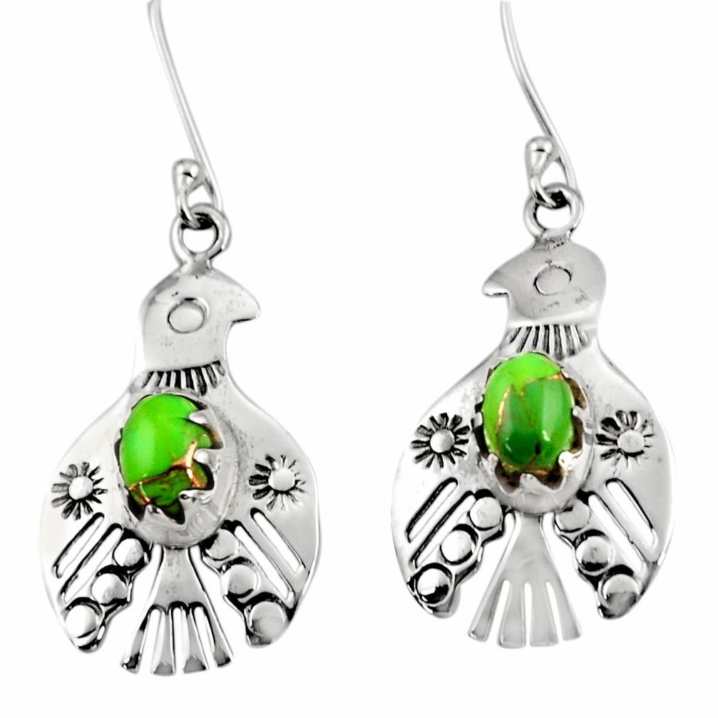 3.13cts green copper turquoise 925 sterling silver birds charm earrings d34968