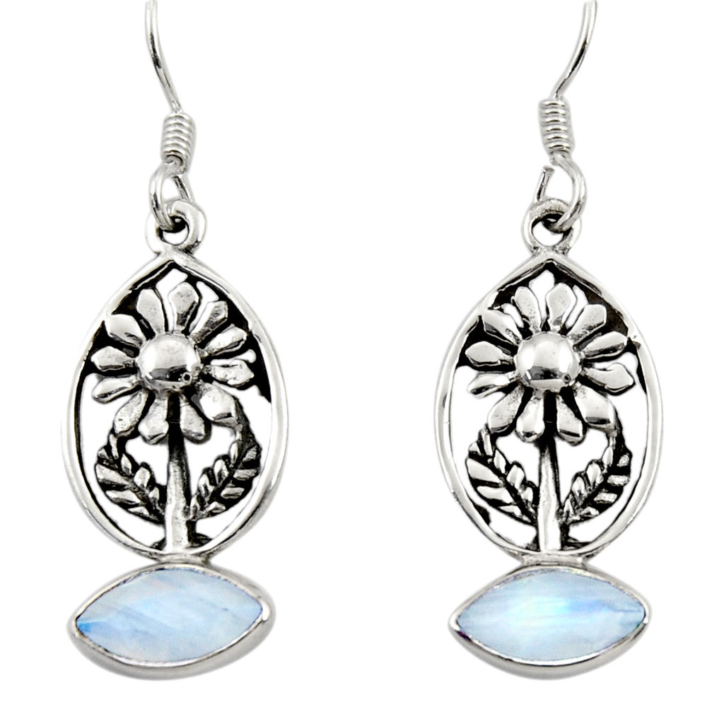 4.19cts natural rainbow moonstone 925 sterling silver flower earrings d34976