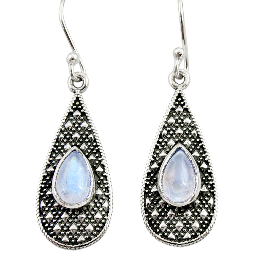 3.23cts natural rainbow moonstone 925 sterling silver dangle earrings d34988