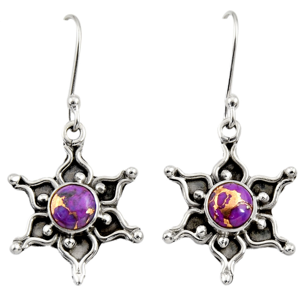 1.91cts purple copper turquoise 925 sterling silver dangle earrings d35038