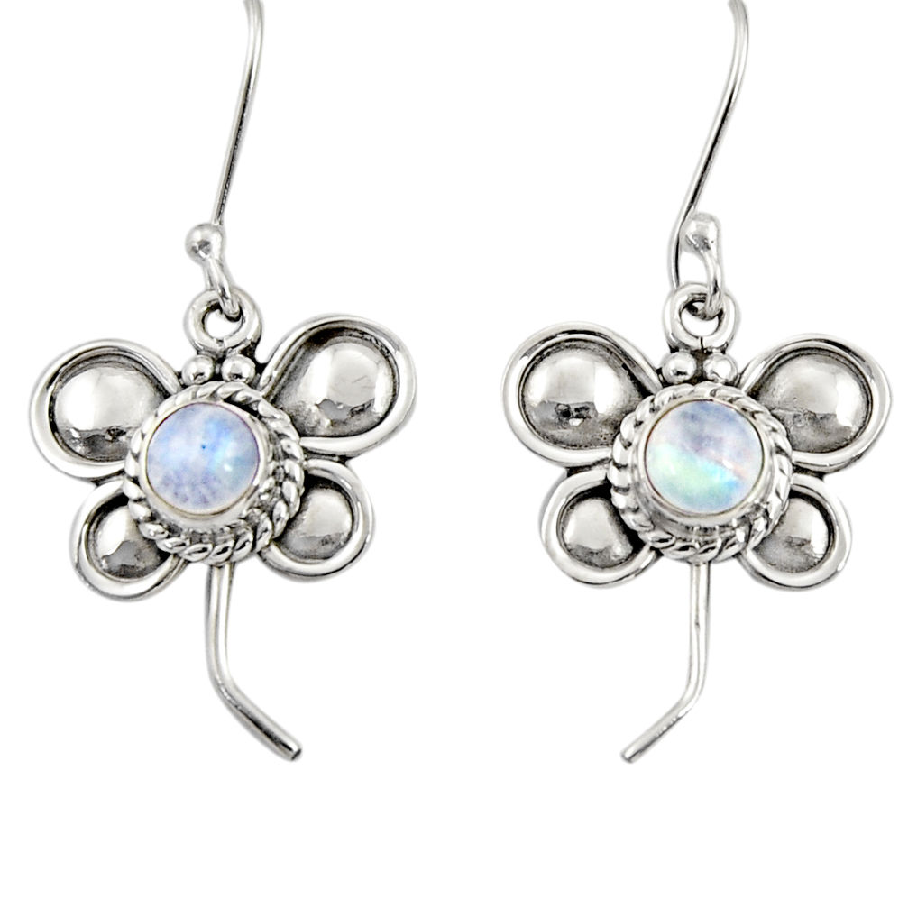 1.81cts natural rainbow moonstone 925 sterling silver butterfly earrings d35055