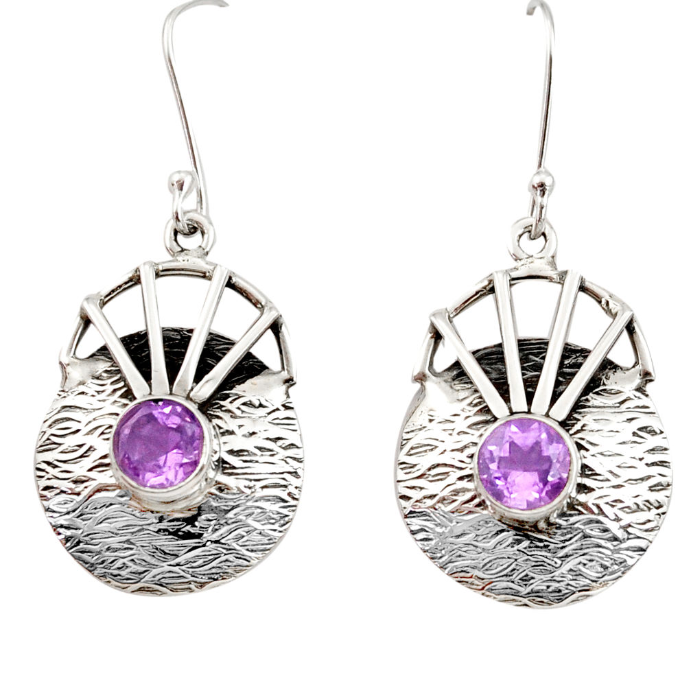 2.74cts natural purple amethyst 925 sterling silver dangle earrings d35121