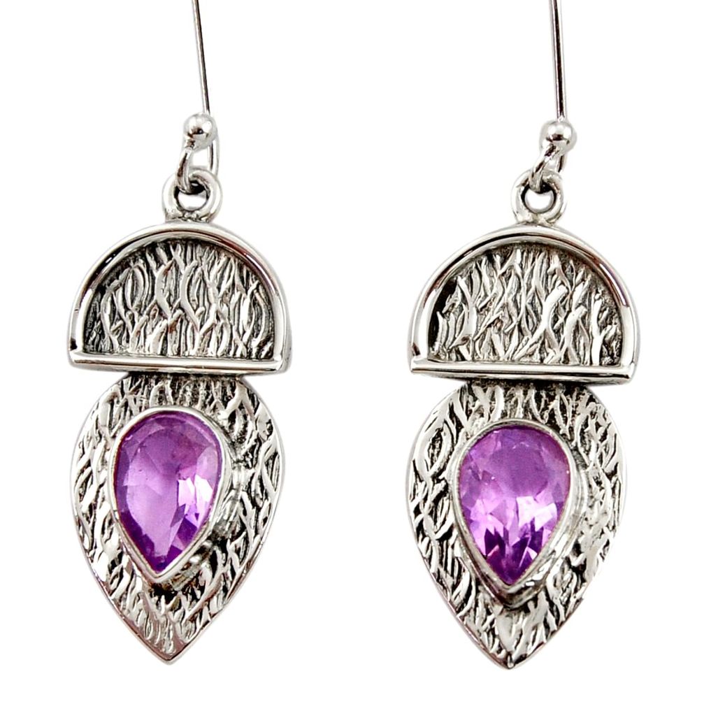 4.46cts natural purple amethyst 925 sterling silver dangle earrings d35140