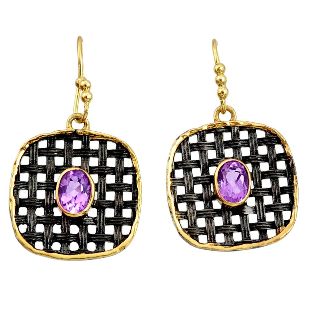 925 silver 3.39cts black rhodium natural purple amethyst gold earrings d37504