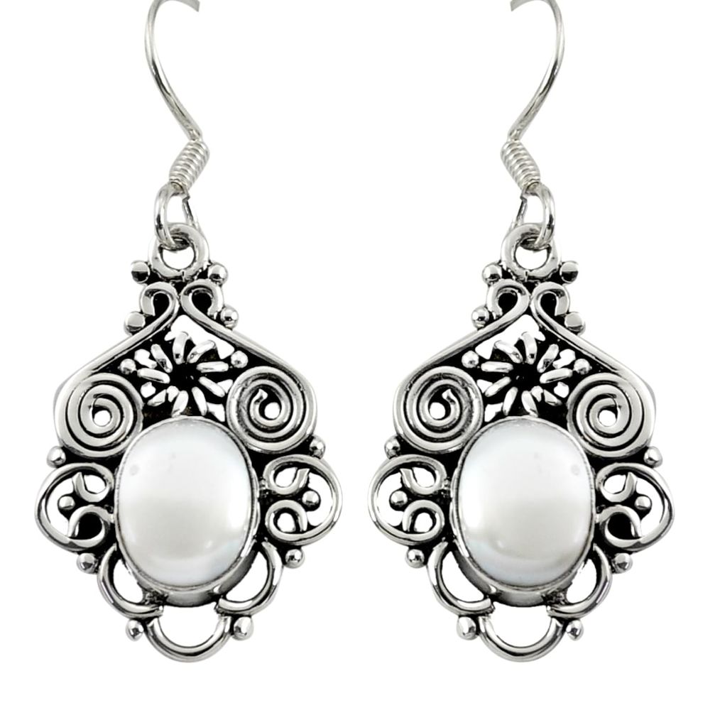 5.34cts natural white pearl 925 sterling silver dangle earrings jewelry d37903