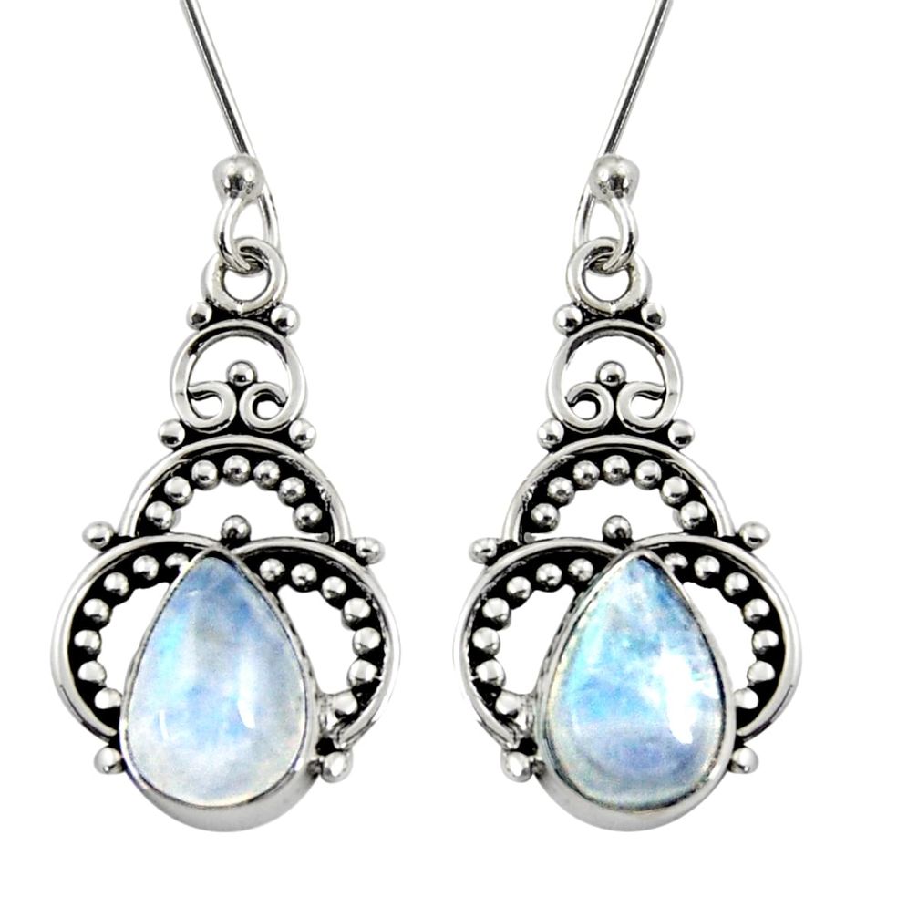 4.69cts natural rainbow moonstone 925 sterling silver dangle earrings d37921