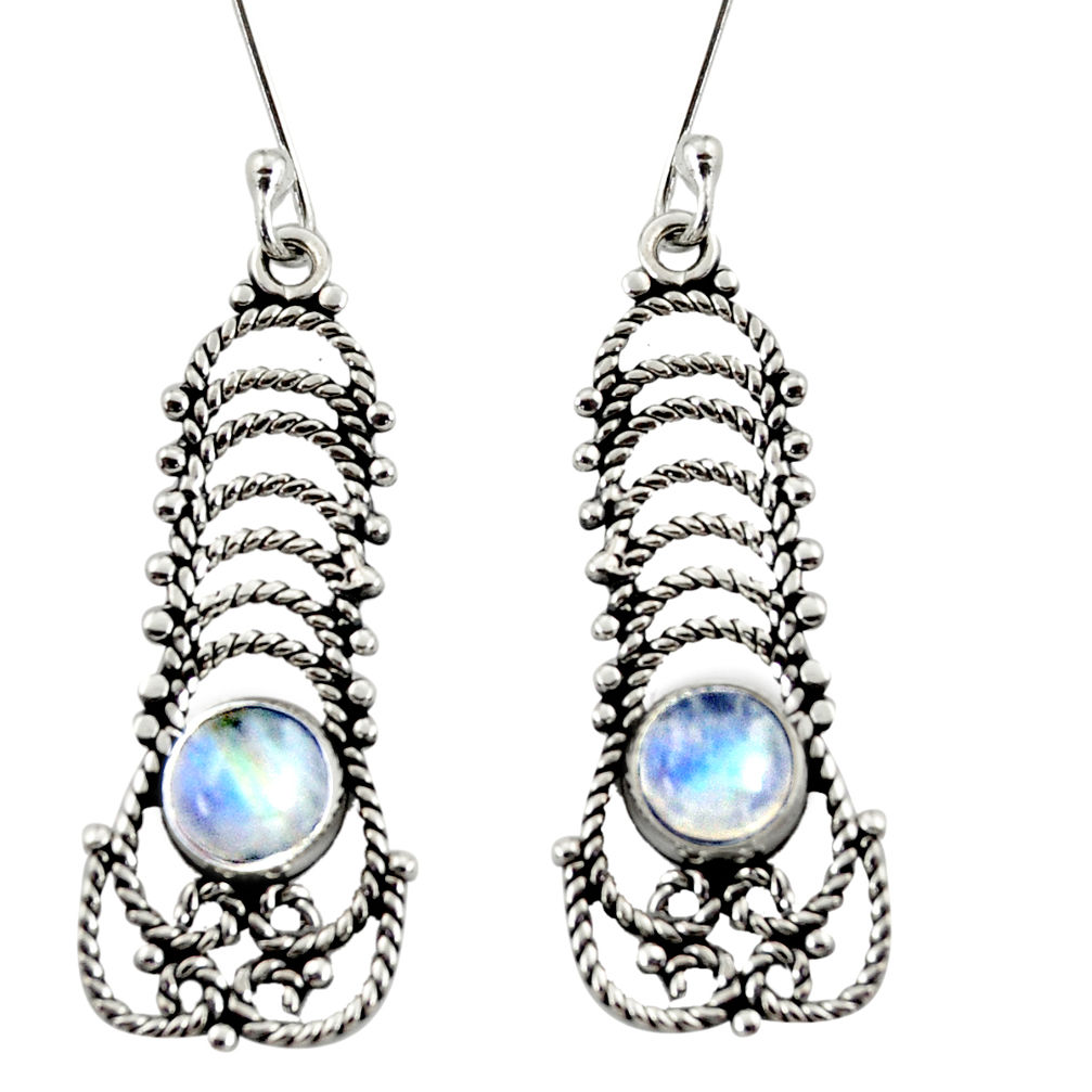 2.41cts natural rainbow moonstone 925 sterling silver dangle earrings d37962