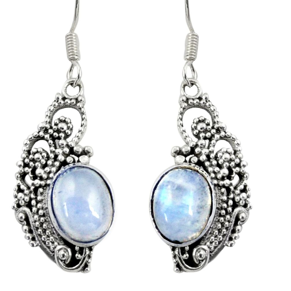 6.31cts natural rainbow moonstone 925 sterling silver dangle earrings d37973