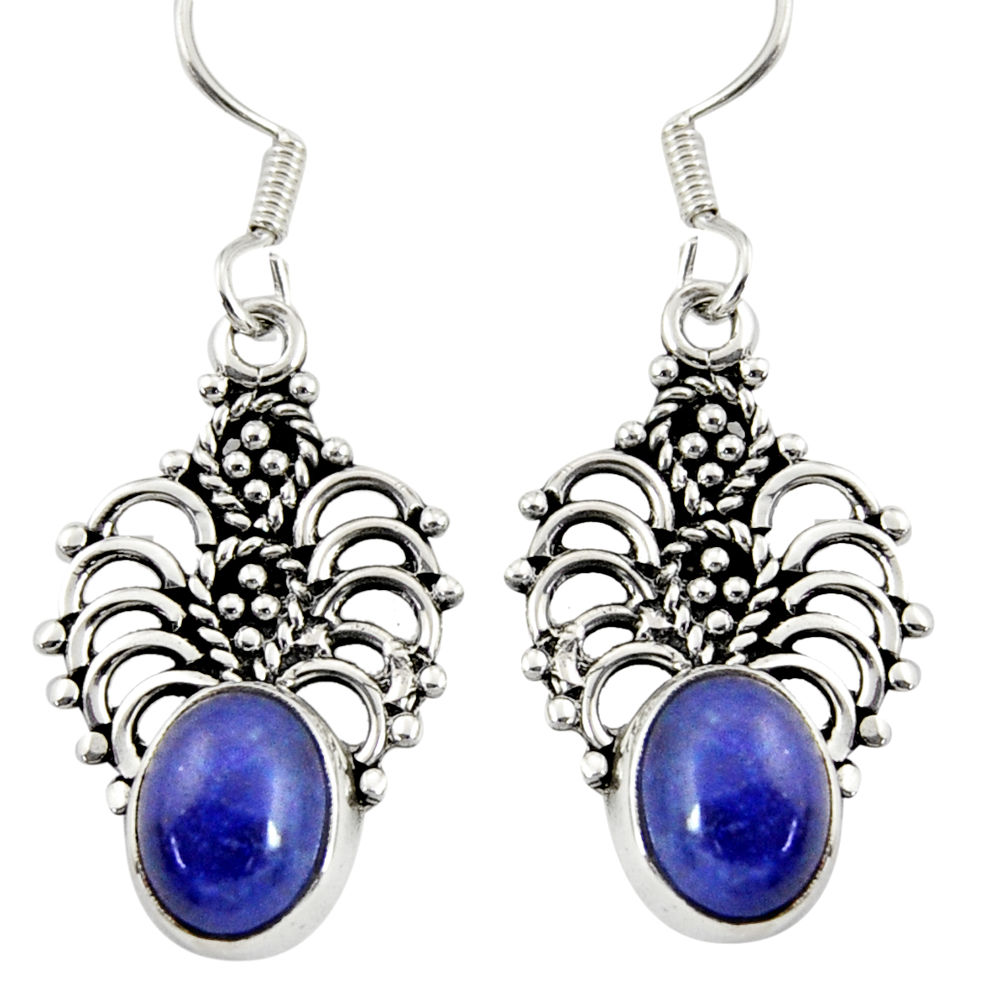 4.93cts natural blue lapis lazuli 925 sterling silver dangle earrings d37992