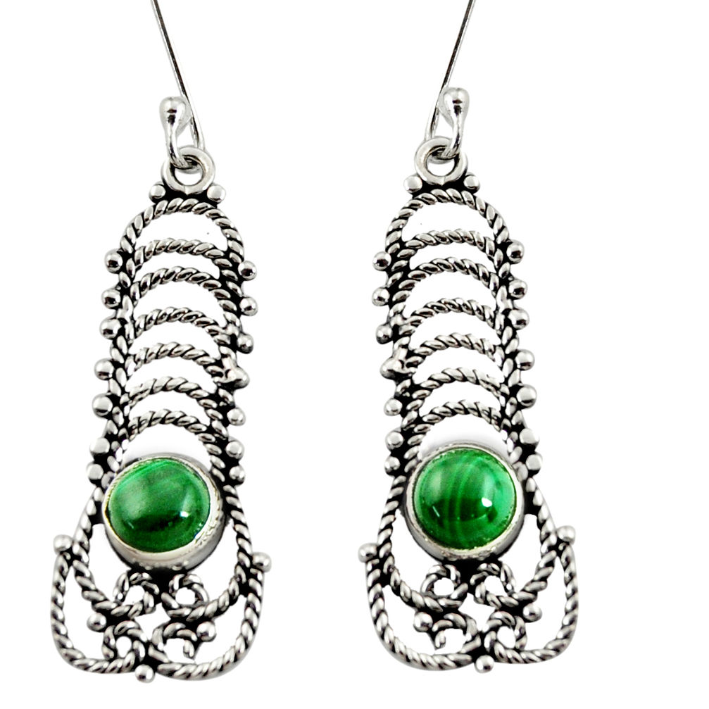 green malachite (pilot's stone) silver dangle earrings d38006