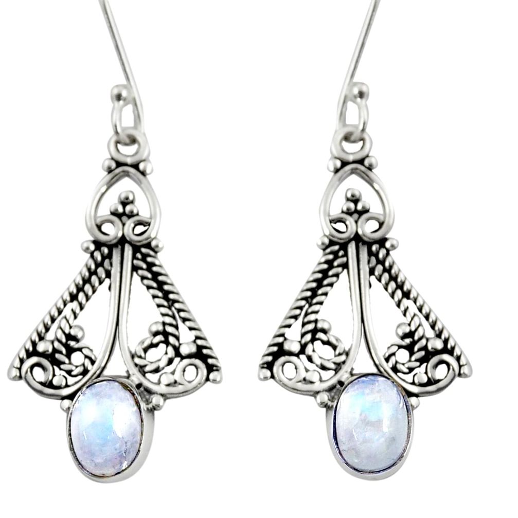 925 sterling silver 4.47cts natural rainbow moonstone dangle earrings d38020