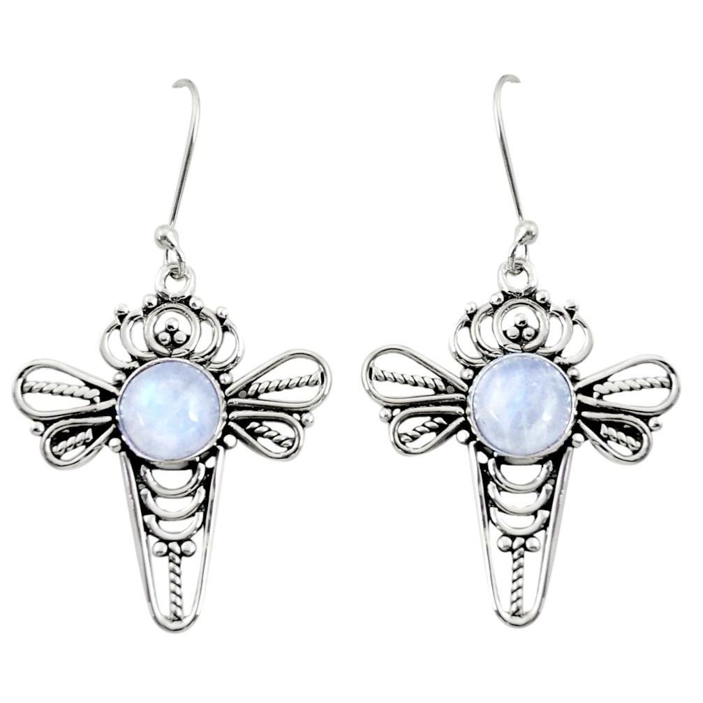 7.89cts natural rainbow moonstone 925 sterling silver dragonfly earrings d38026