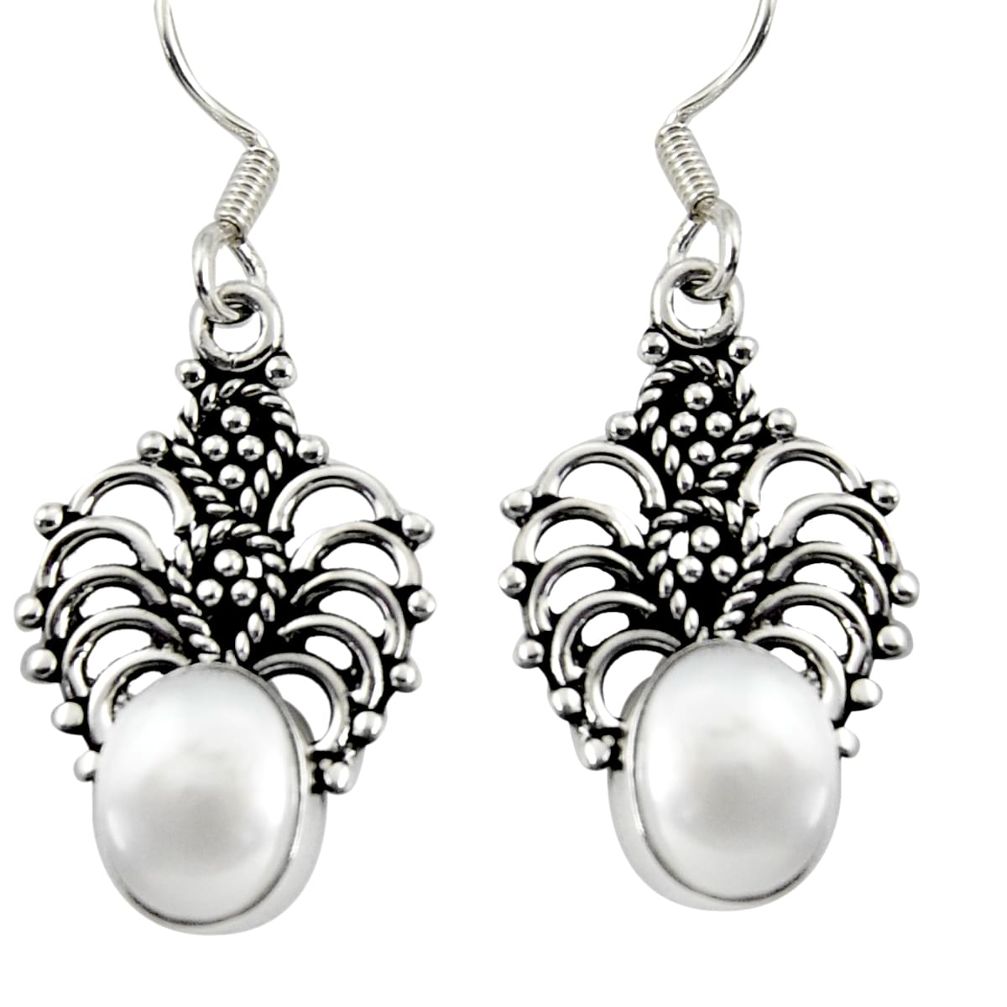 6.45cts natural white pearl 925 sterling silver dangle earrings jewelry d38059