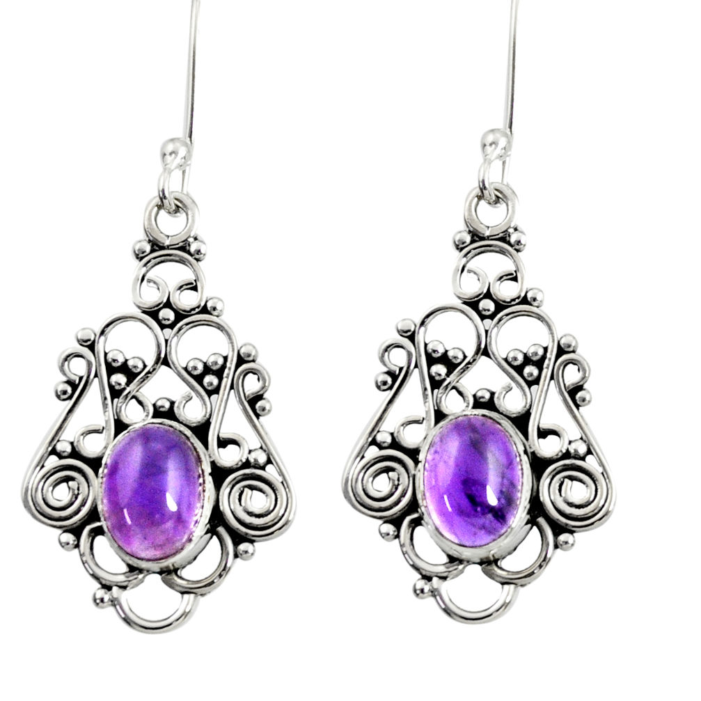 925 sterling silver 4.42cts natural purple amethyst dangle earrings d38070