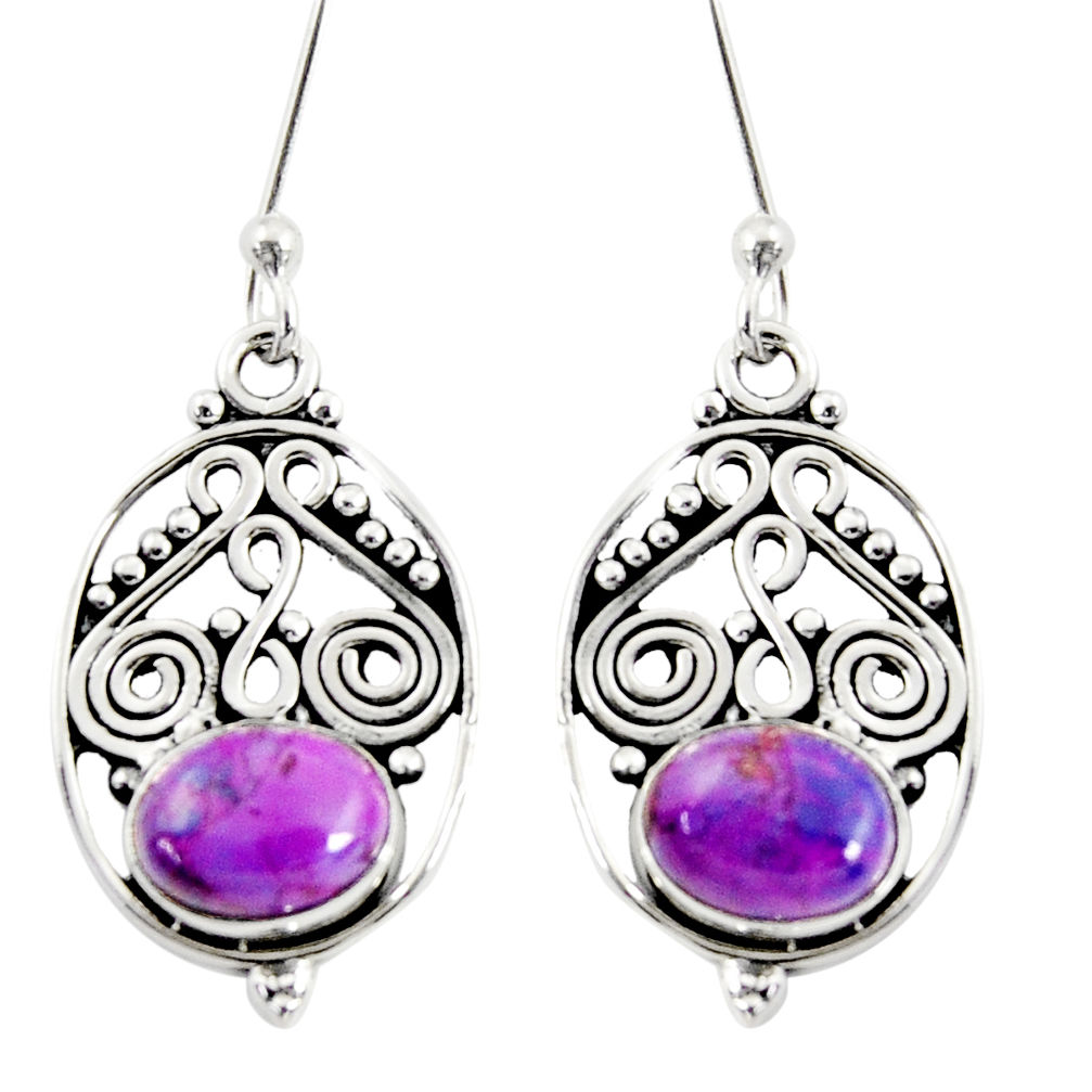 3.58cts purple copper turquoise 925 sterling silver dangle earrings d38076