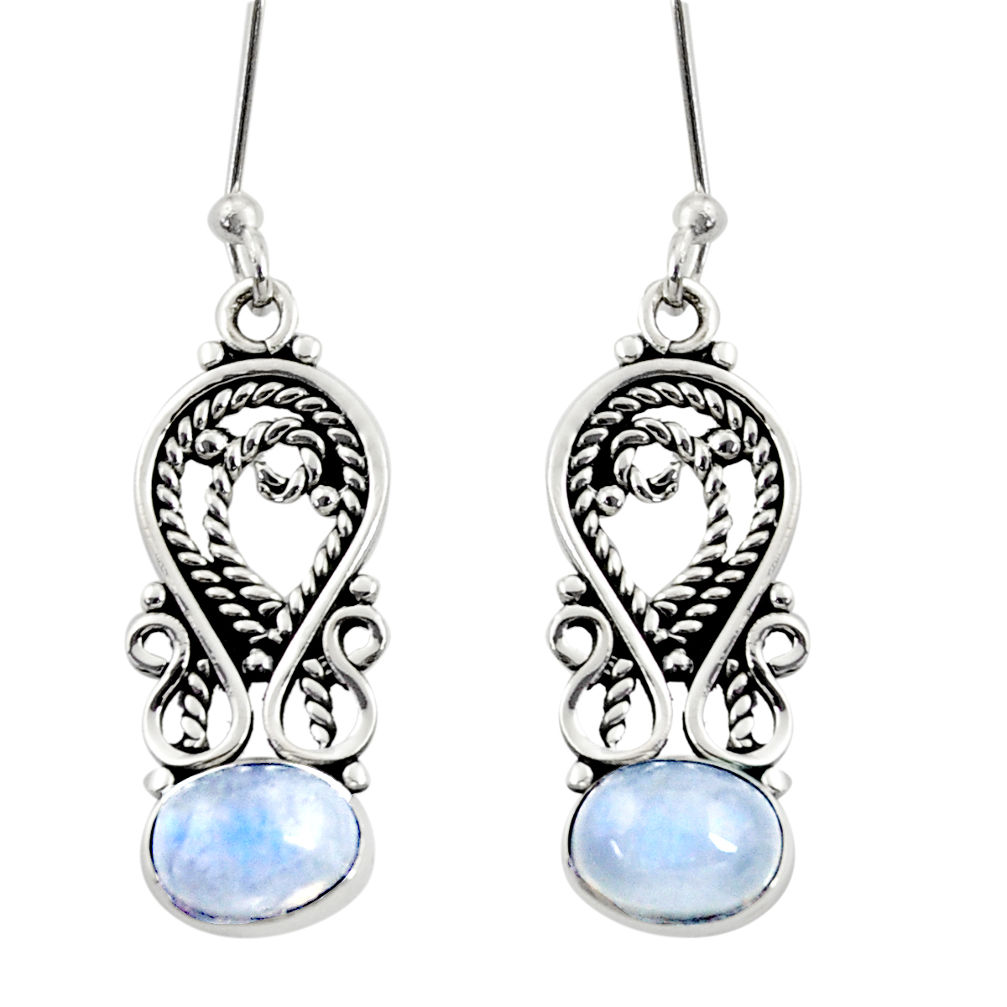 3.98cts natural rainbow moonstone 925 sterling silver dangle earrings d38093