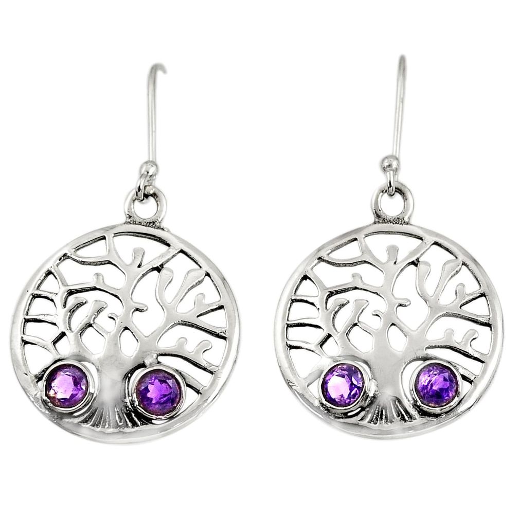1.92cts natural purple amethyst 925 sterling silver tree of life earrings d38101