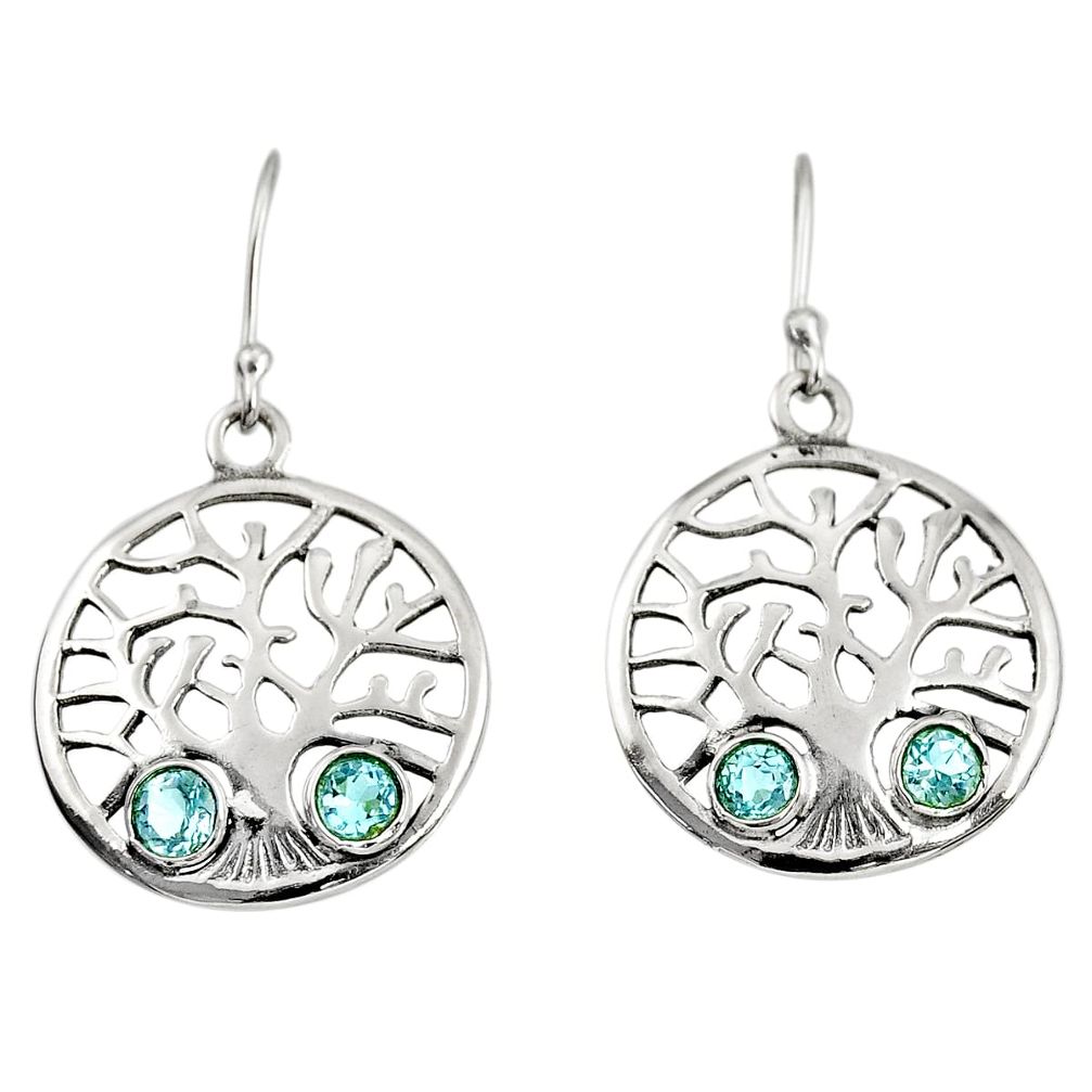 1.92cts natural blue topaz 925 sterling silver tree of life earrings d38103