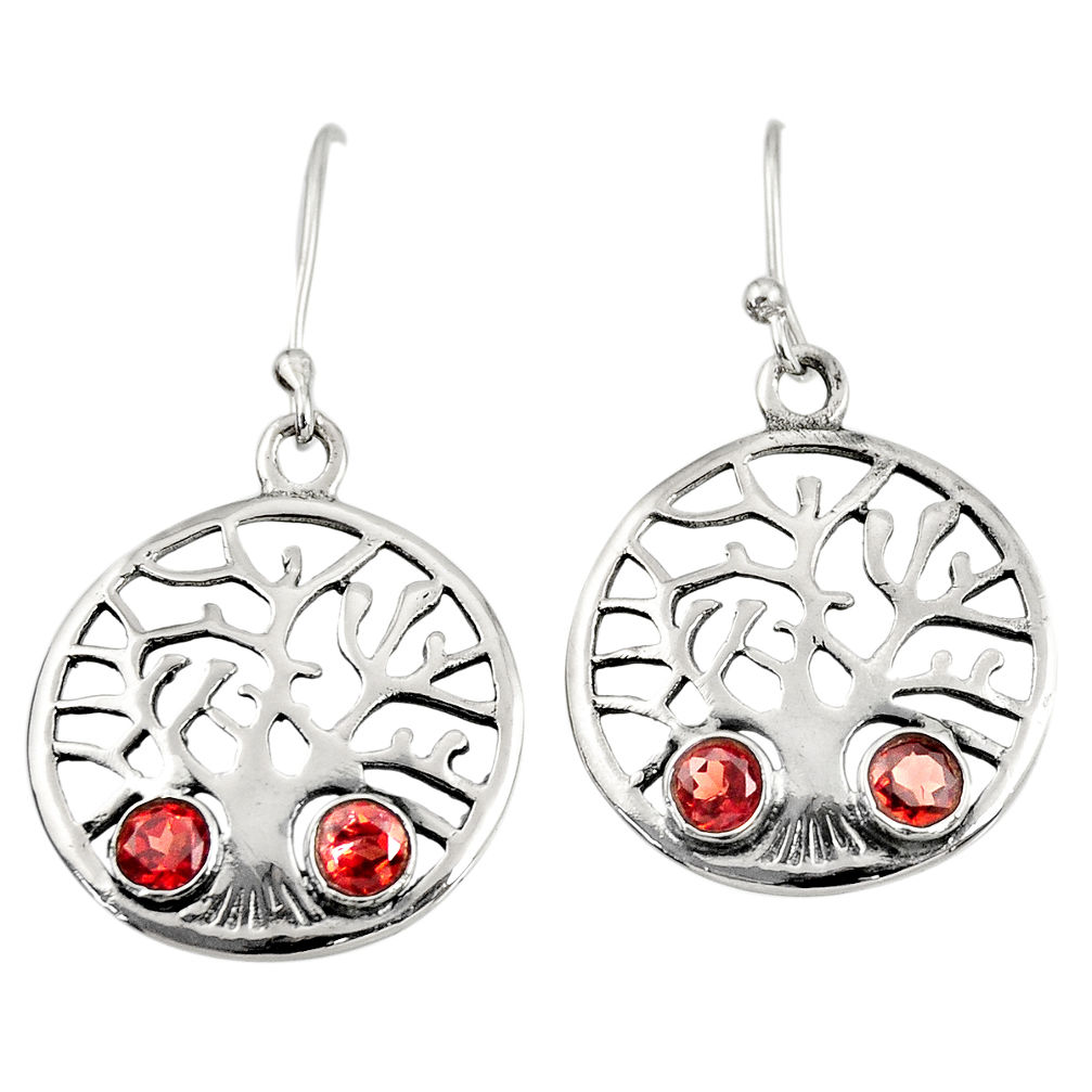 2.01cts natural red garnet 925 sterling silver tree of life earrings d38106
